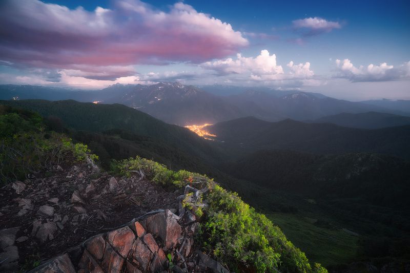 горы, лето, кавказ, пейзаж, красная поляна Вечерние сумерки над Красной Полянойphoto preview