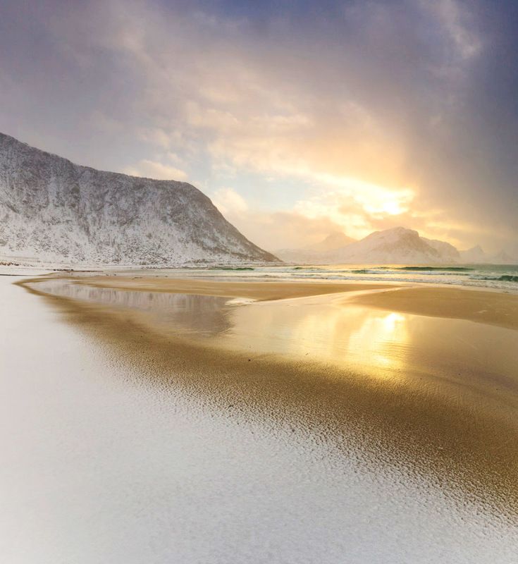 haukland beach,haukland,lofoten,sunset,winter,norway,north, White Beachphoto preview