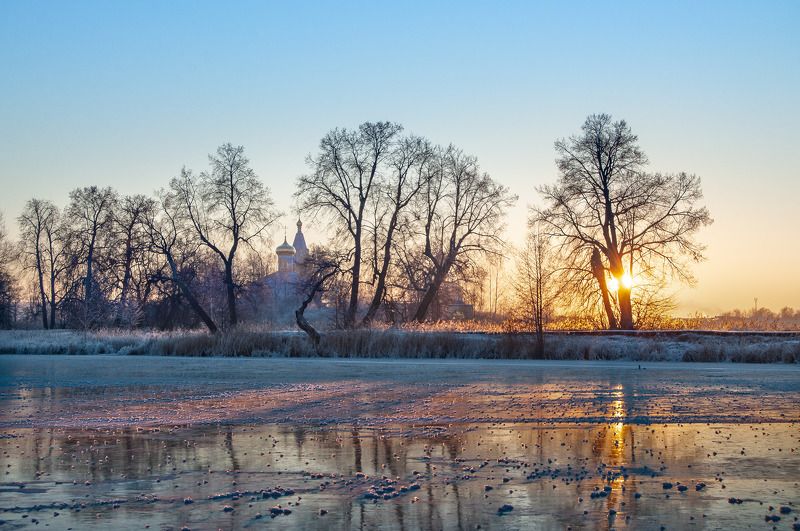 зима, утро, вечер, мороз, солнце, лёд, храм, церковь, монастырь ***photo preview