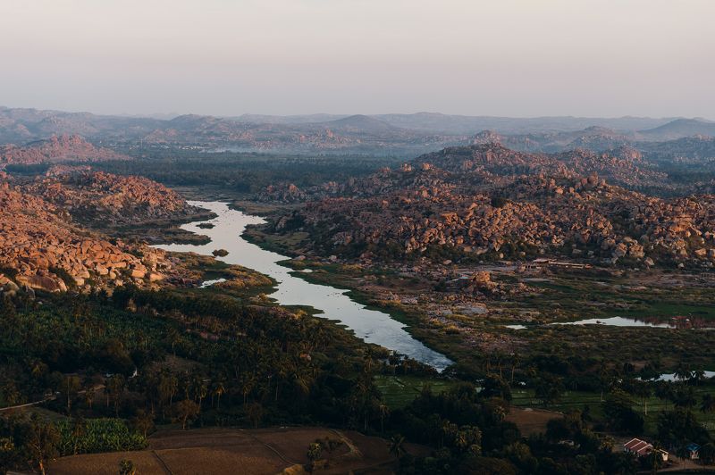 landscape temple India mountains  Hampe Mountainsphoto preview