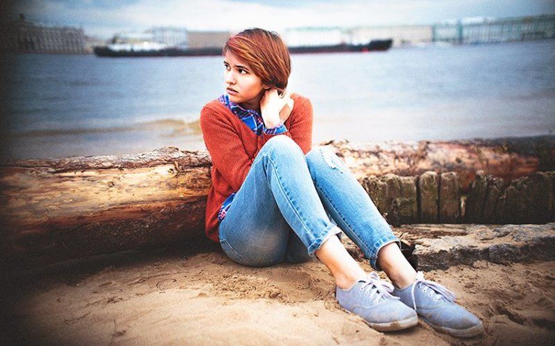 Canon, Девушка, Красный, Нева, Портрет, Санкт-петербург, Спб Оля на Невеphoto preview