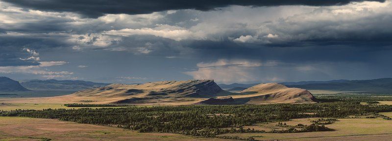 большой, высокий, горы, гроза, дождь, желтый, зеленый, лес, панорама, пейзаж, природа, размер, разрешение, сибирь, синий, степь, сундуки, тучи, хакасия, холмы, широкий Холмы Хакасииphoto preview