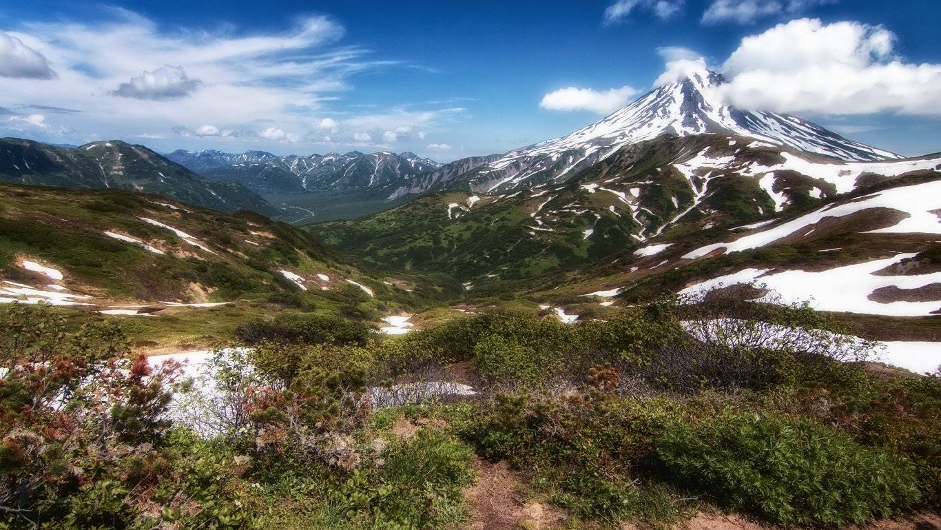 Незабываемая Камчатка.. Автор: Анатолий Салтыков камчатка,вулкан,снег,цветы,небо., Анатолий Салтыков