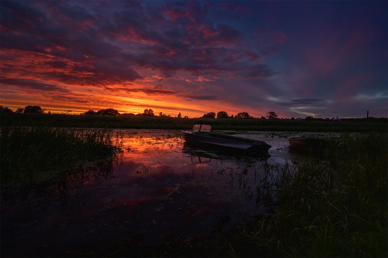 псков, закат, вечер, лодка Летний закатphoto preview