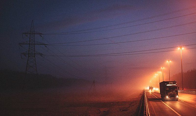 Дорога, КАД, Ночь, Пейзаж, Петербург, Питер, Санкт-петербург, Свет, Спб, Туман, Фонари Ночной дорогой домойphoto preview