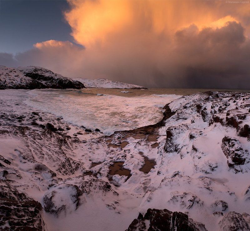 Barents Sea, Kola Peninsula, Light, Shore, Заполярье, Зима, Кольский, Море, Териберка, Январь Вестники буриphoto preview