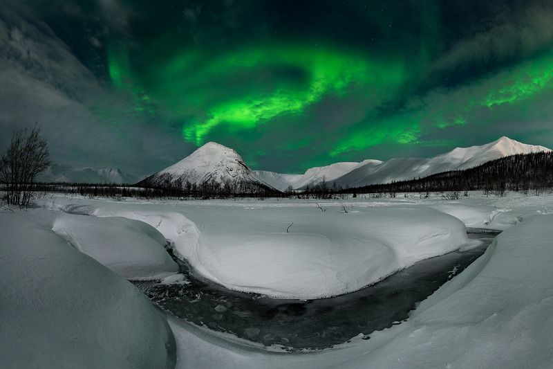 хибины, аврора, полярное сияние, северное сияние, горы, ночь, север, кольский Февральская ночь в Хибинских горахphoto preview