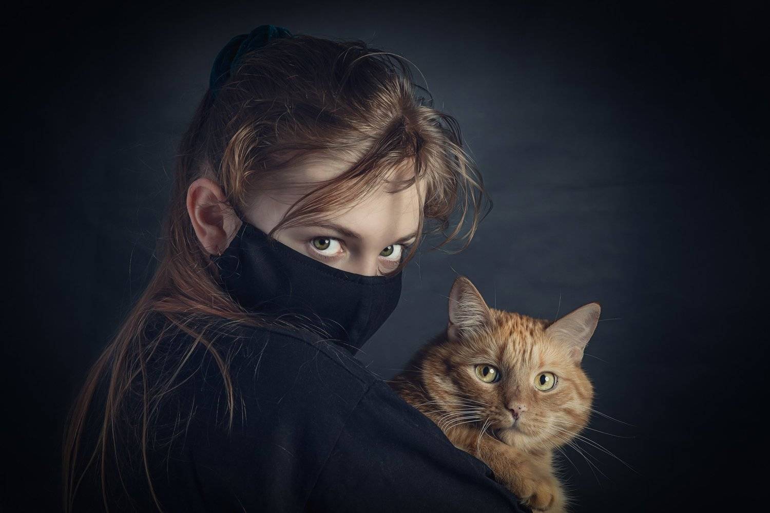 кот, кошка, девочка, маска, глаза, Николай Сизиков