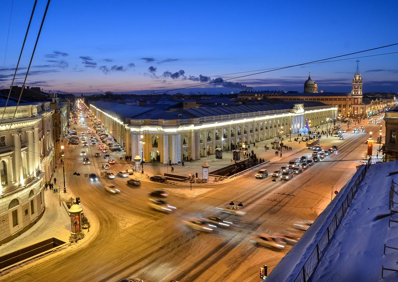 город, архитектура, питер, вечер, спб, зима, снег Огни ночного города.photo preview