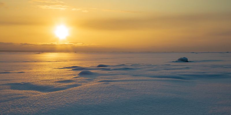 зима, вечер, берег, залив, снег, закат Февральский закат фото превью