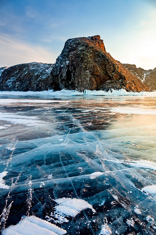 байкал, скала, рассвет, лёд, озеро Байкал на рассветеphoto preview