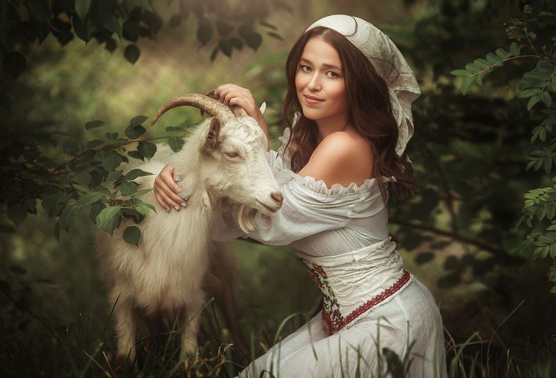 деревня, коза, девушка, молоко,  Кровь с молокомphoto preview