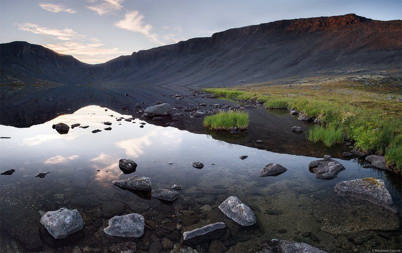 Kola Peninsula, Lake, Light, Morning, Mountains, Polar day, Summer, Sunrise, Август, Горы, Лето, Ловозерские тундры, Озеро, Рассвет, Сенгисъявр, Тишина, Утро Утро. Август. Тишина.photo preview