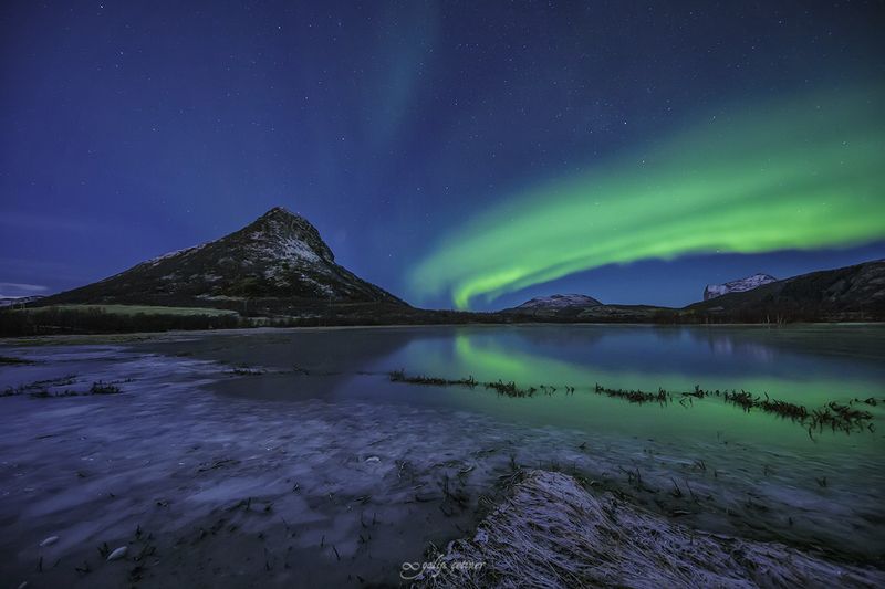 landscape, seascape, winter, nature, sea, rock, cloud, long exposure, night, aurora borealis, northern lights The lady greenphoto preview