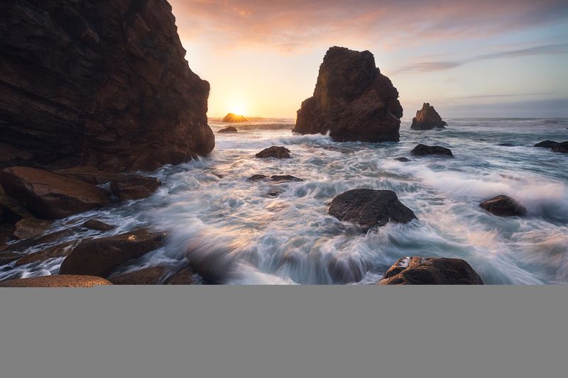 португалия, океан, атлантика, европа, закат, волна, пейзаж, природа, пляж, скалы Магия закатаphoto preview