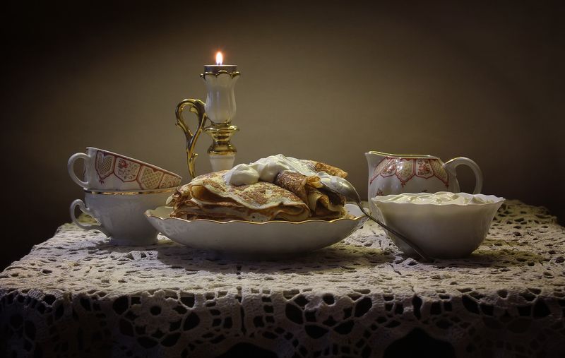 натюрморт, масленица, блины, весна, фарфор, свеча Прощеное воскресеньеphoto preview