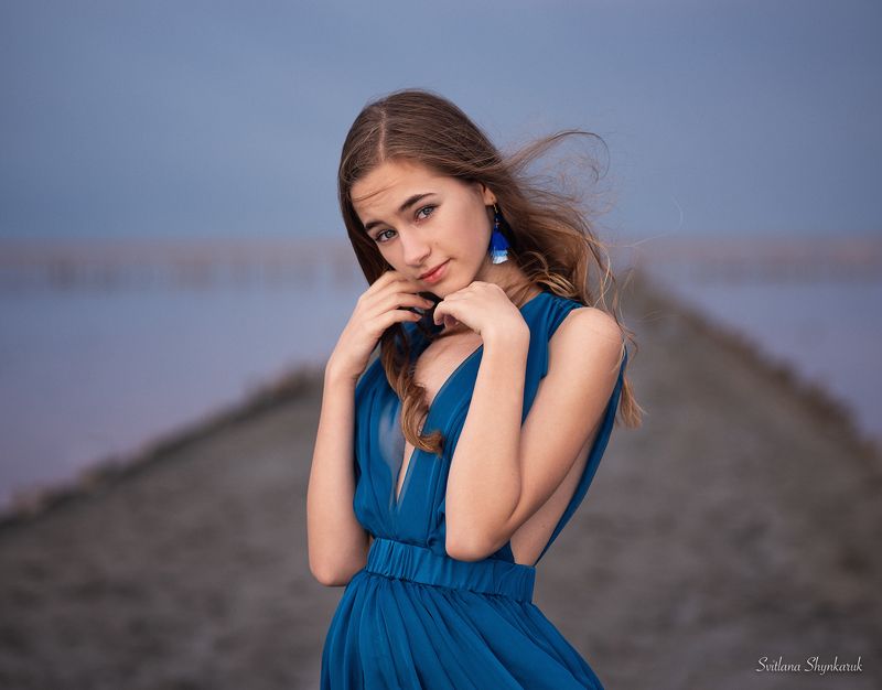 portrait, fragile, natural beauty, female portrait, little girl, blue Blue ladyphoto preview