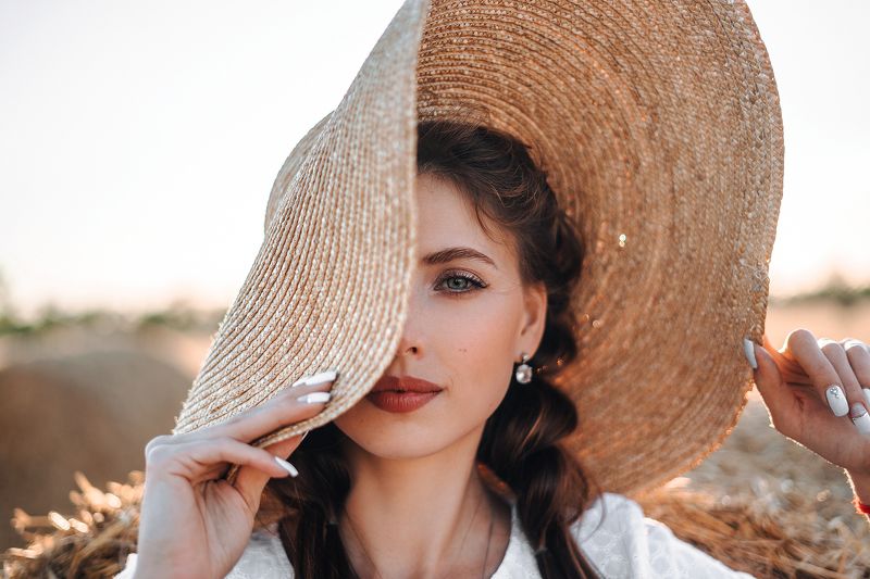 девушка, шляпа, свет, лето, photo preview