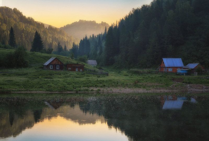 кузбасс, горная шория, таштагольский район, усть-кабырза Утро в деревнеphoto preview