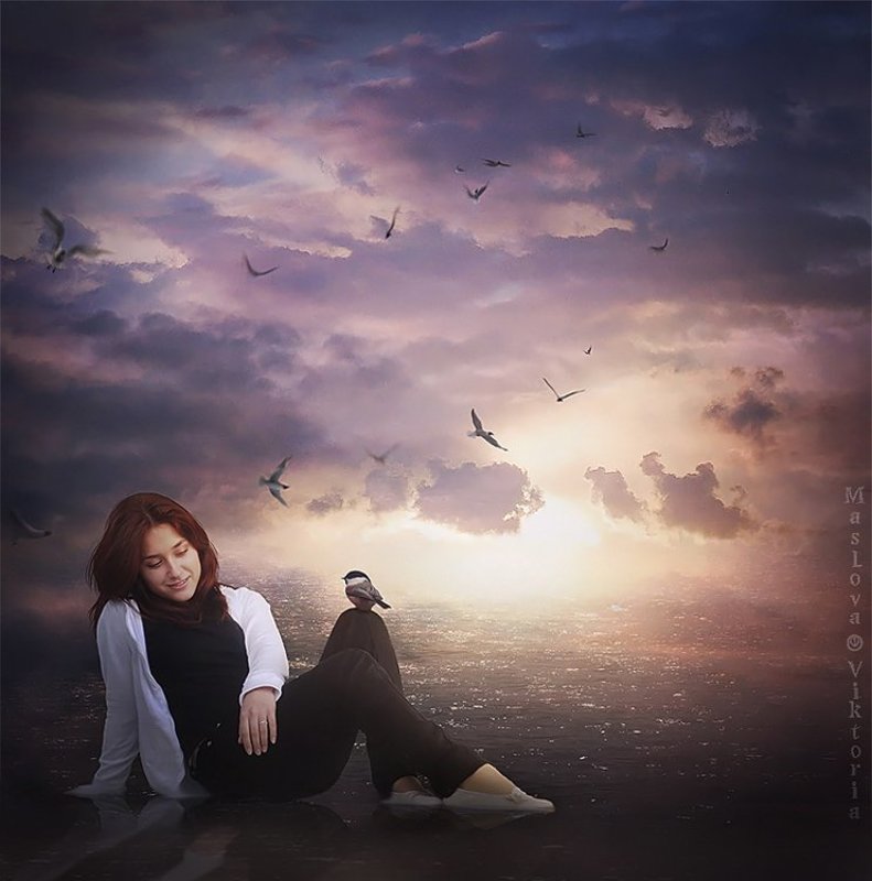 девушка, птицы, небо Прощальный разговорphoto preview