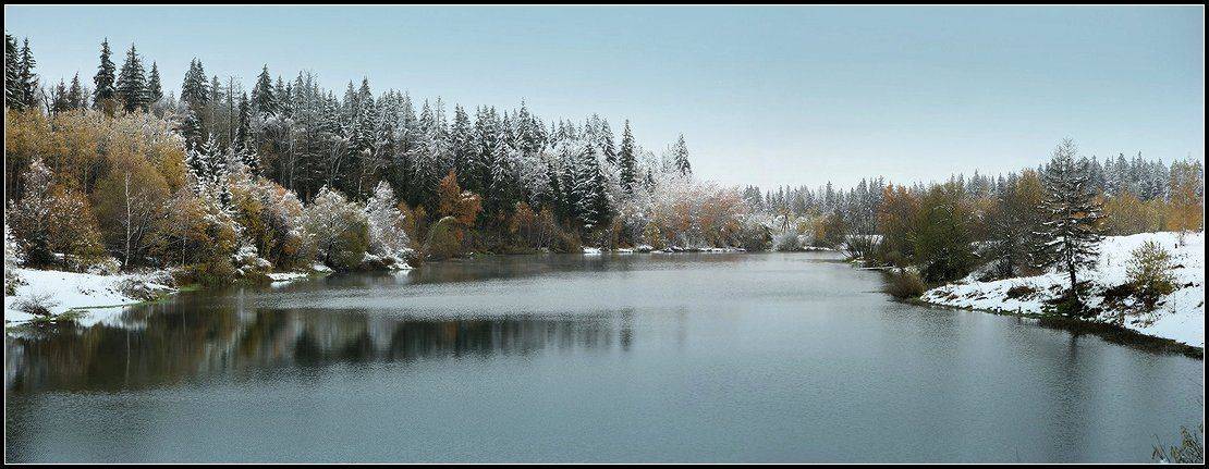 ноябрь, снег, озеро, лес, Григорий Иващенко