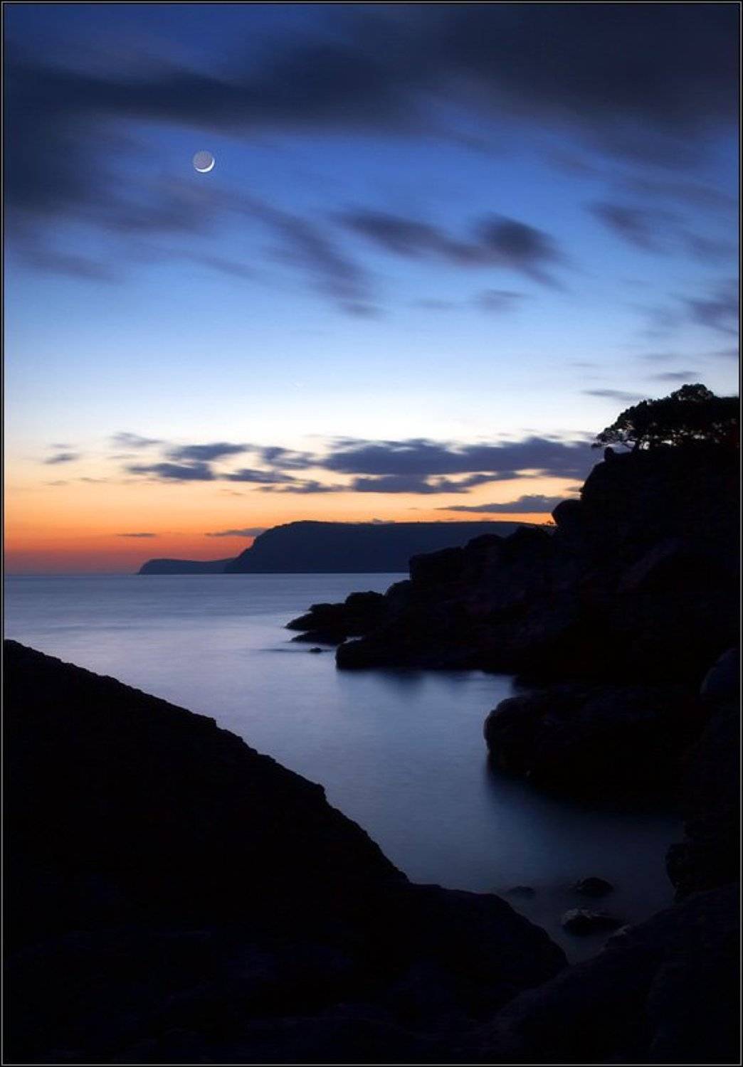 крым, вечер, море, закат, пейзаж, сумерки, небо, луна, Андрей Житков