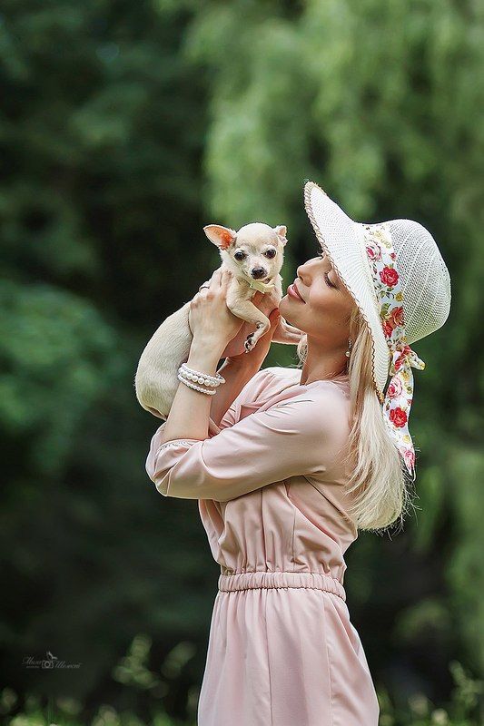 девушка, портрет, шляпка, собака, чихуа-хуа, лето, милый, счастье ***photo preview