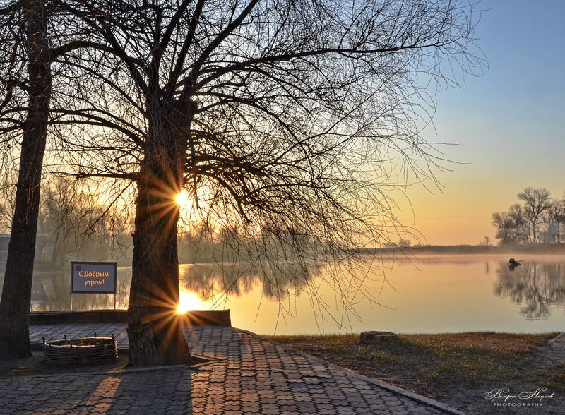 утро, восход, солнце, лучи, апрель, туман Утро доброеphoto preview