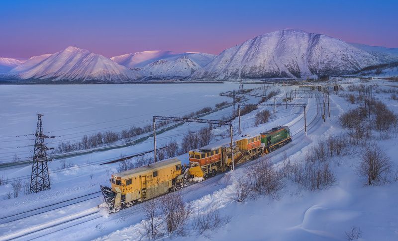 Snow, Winter, Nature, Mountain, Horizontal, rails, train, тепловоз, кировск, хибины, aero, горы, зима, снег, мурманск, заполярье Photo #105photo preview