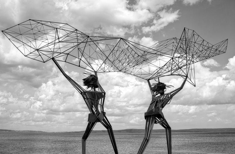 вода, небо, облака, озеро, сети, сеть поймать небоphoto preview