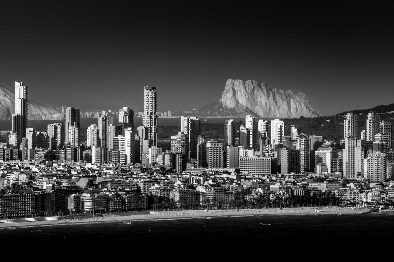 City, Spain, Benidorm, Costa blanca, Sea, Black and white Benidormphoto preview
