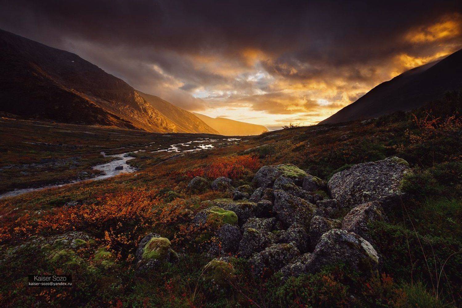 кольский, полярный круг, хибины, золото, золотая осень, камни, берёзы, закат, дождь, Kaiser Sozo