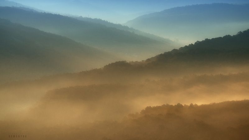 крым, весна, рассвет, горы, туман, кача, mountain, minimalism, dawn, myst, fog, crimea. Туманы Качинской долины.photo preview
