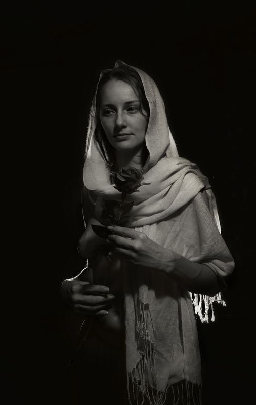 девушка портрет ню чб палантин платок грудь Розаphoto preview