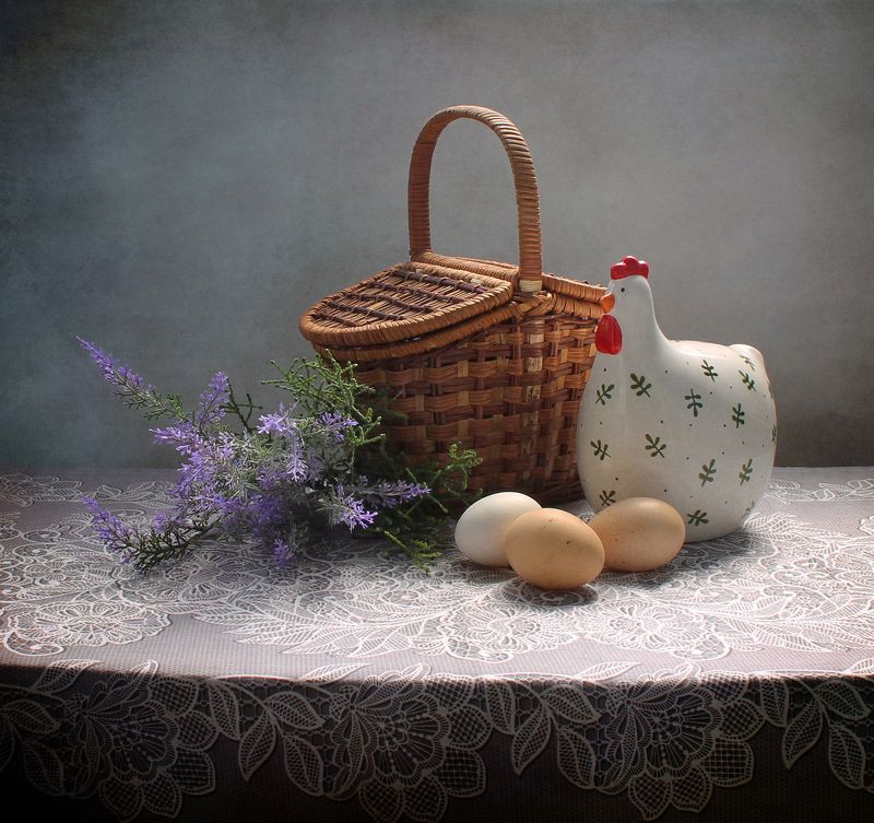 натюрморт, весна, цветы, пасха, яйца, курица, тюльпаны Пасхальные этюдыphoto preview