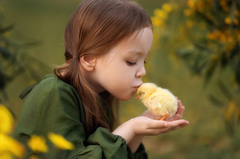 девочка пасха цыпленок поцелуй Милотаphoto preview