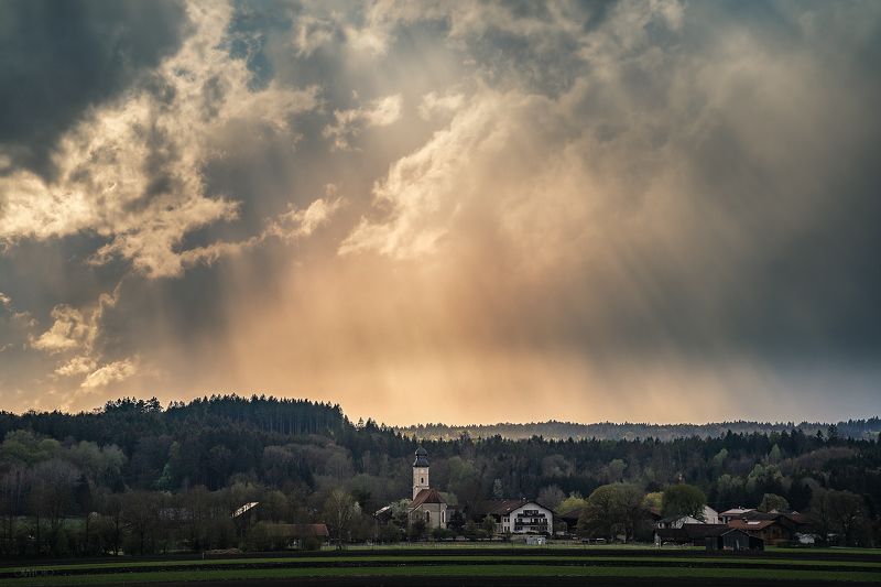 свет, вечер, пейзаж, облака, лучи, бавария Вечерний светphoto preview