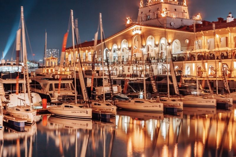 длинная выдержка, ночная съемка Морской портphoto preview