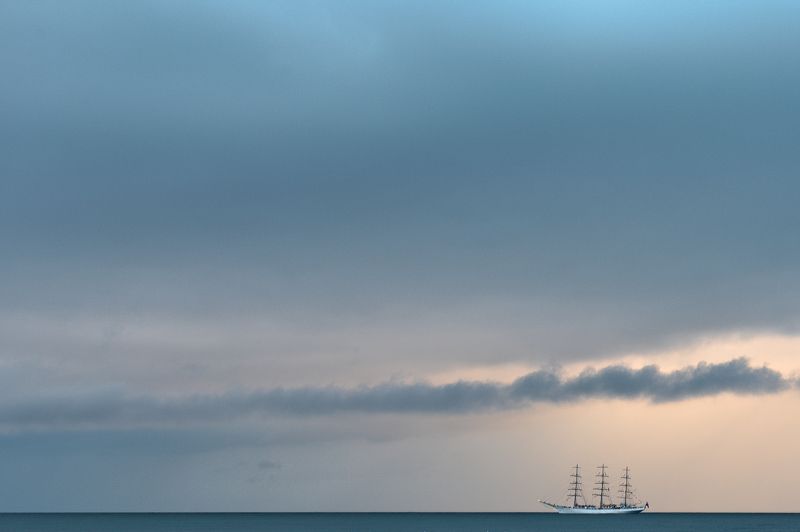 sea, ,horizon, ,ship, ,clouds, ,sky, ,blue, ,navy, ,light, ,sunset, ,sail Marine storiesphoto preview