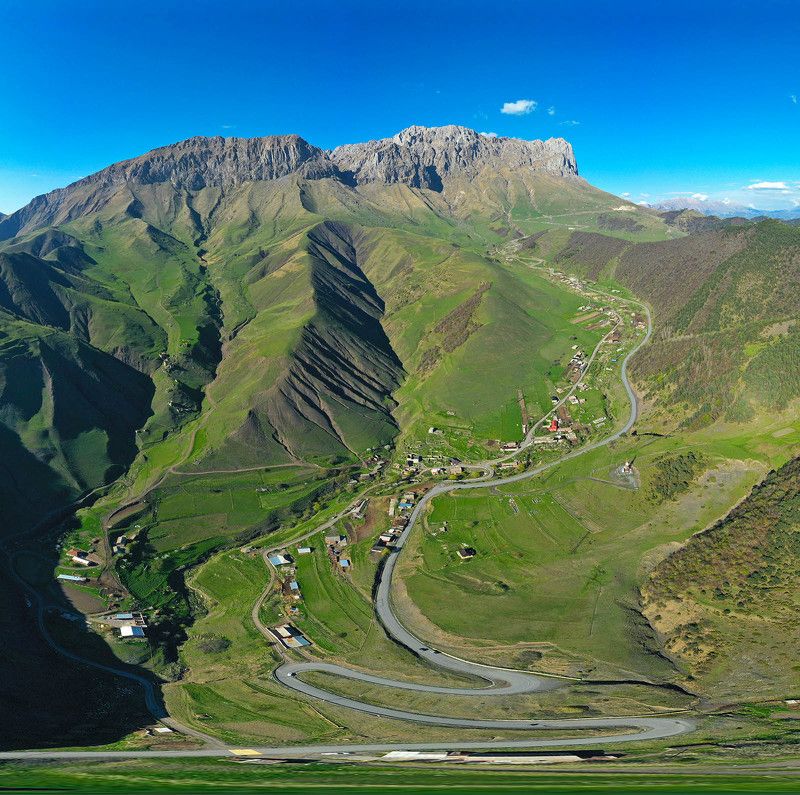 Россия, Кавказ, Ингушетия, Гули, дорога, перевал Цей Лоам, аэро, aerial  Село Гули фото превью