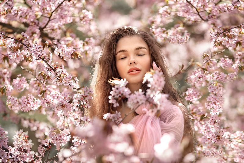 портрет девушка женский портрет цветение сакура Тинаphoto preview