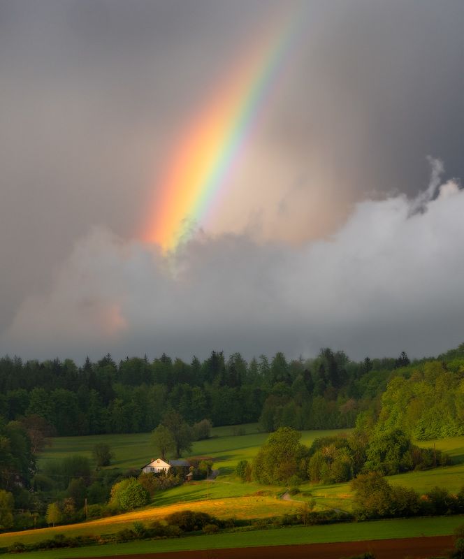 Landscape, Rainbow, Storm, Poland, Polish moutain The house at the end of the rainbowphoto preview