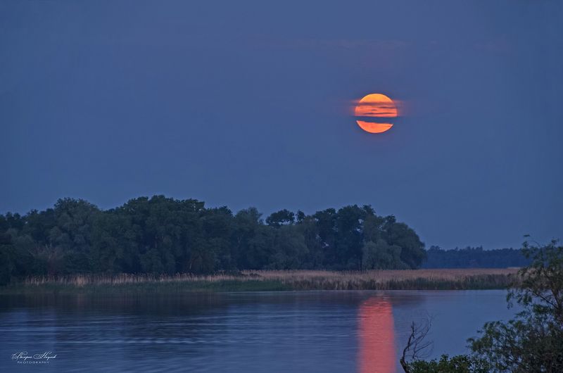 полнолуние, река, восход, май, дорожка, берег, острова В просветах туч Луна всходилаphoto preview