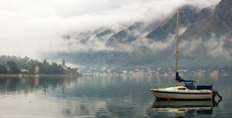 Бухта, Горы, Европа, Туман, Черногория, Яхта photo preview