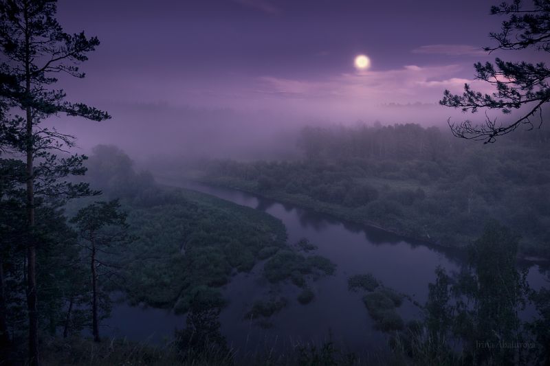 урал, оленьи ручьи, ночь, туман, луна Восход луны над рекой Сергаphoto preview