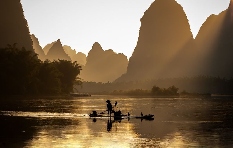 mountain, china, river, yangshuo, landscape Golden hourphoto preview