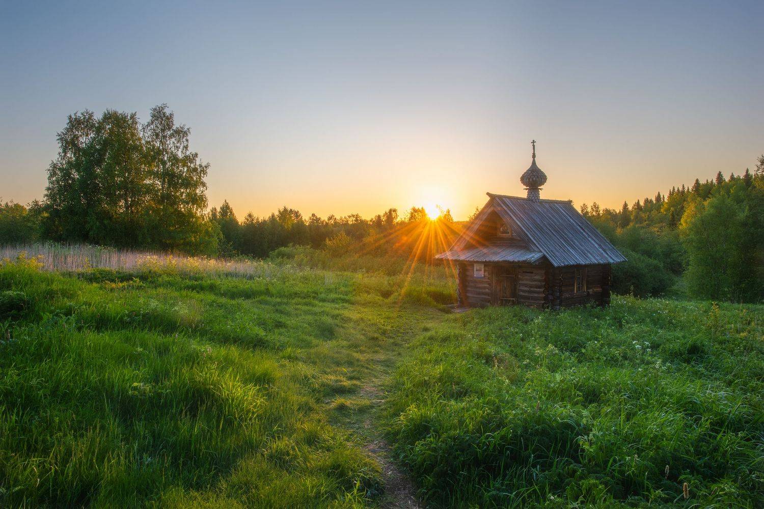 белая ночь, рассвет, часовня, архангельская область, куртяево, Михаил Карпов