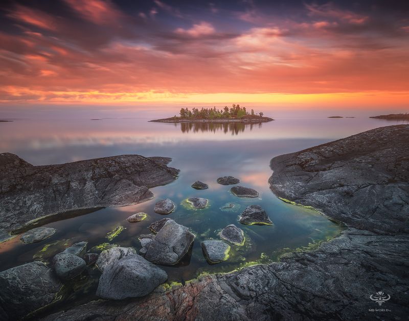 Россия, Карелия, Ладога, закат, gtqpf; Закат на Ладожских шхерахphoto preview