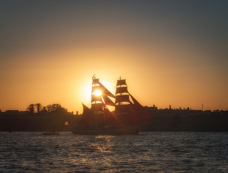 алые паруса, река, петербург, закат, корабль, мечта, город Мечта на закатеphoto preview