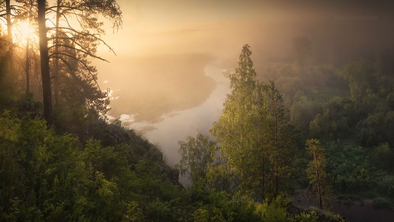 урал, оленьи ручьи, природный парк, рассвет, лето, туман, река Рассвет на реке Сергаphoto preview